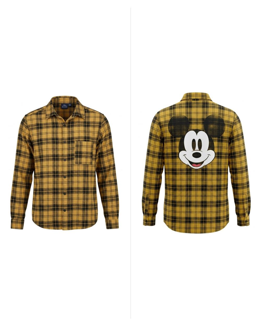 Disney Mickey Mouse Plaid Flannel Button-Up Shirt Dress Shirt Men Size L
